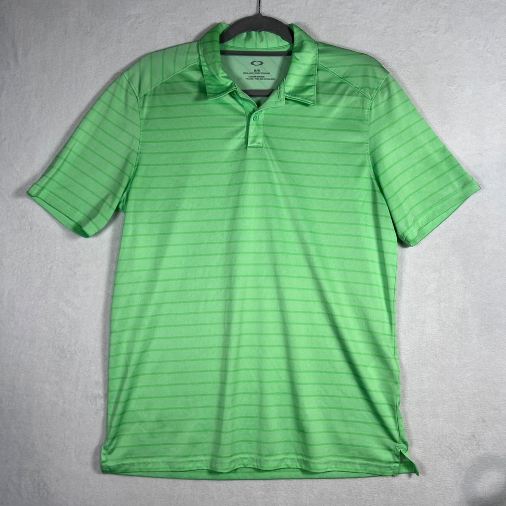 Oakley Mens Regular Fit Green Striped Short Sleeve Golf Polo Size M Performance